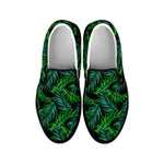 Night Tropical Palm Leaves Pattern Print Black Slip On Sneakers