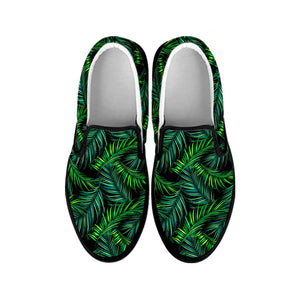 Night Tropical Palm Leaves Pattern Print Black Slip On Sneakers