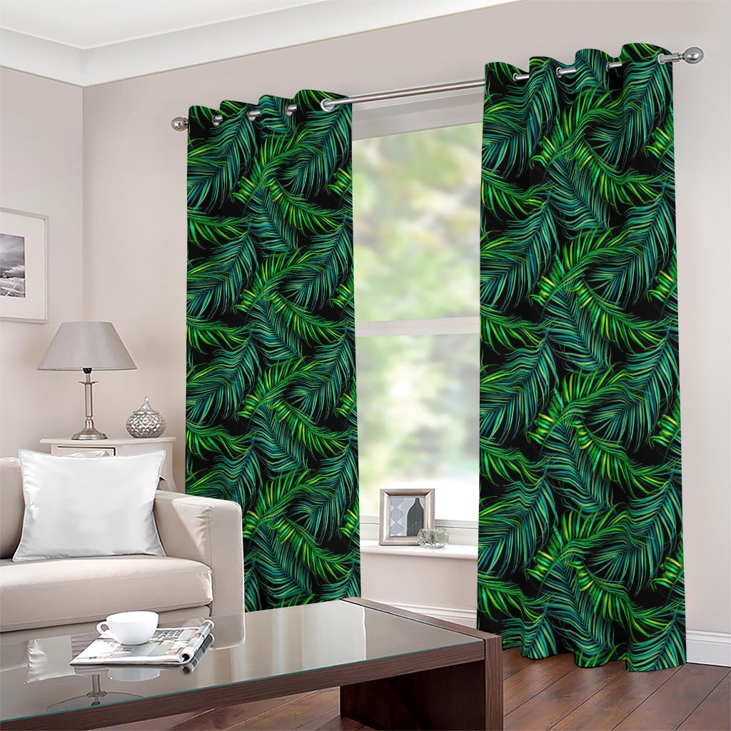 Night Tropical Palm Leaves Pattern Print Blackout Grommet Curtains