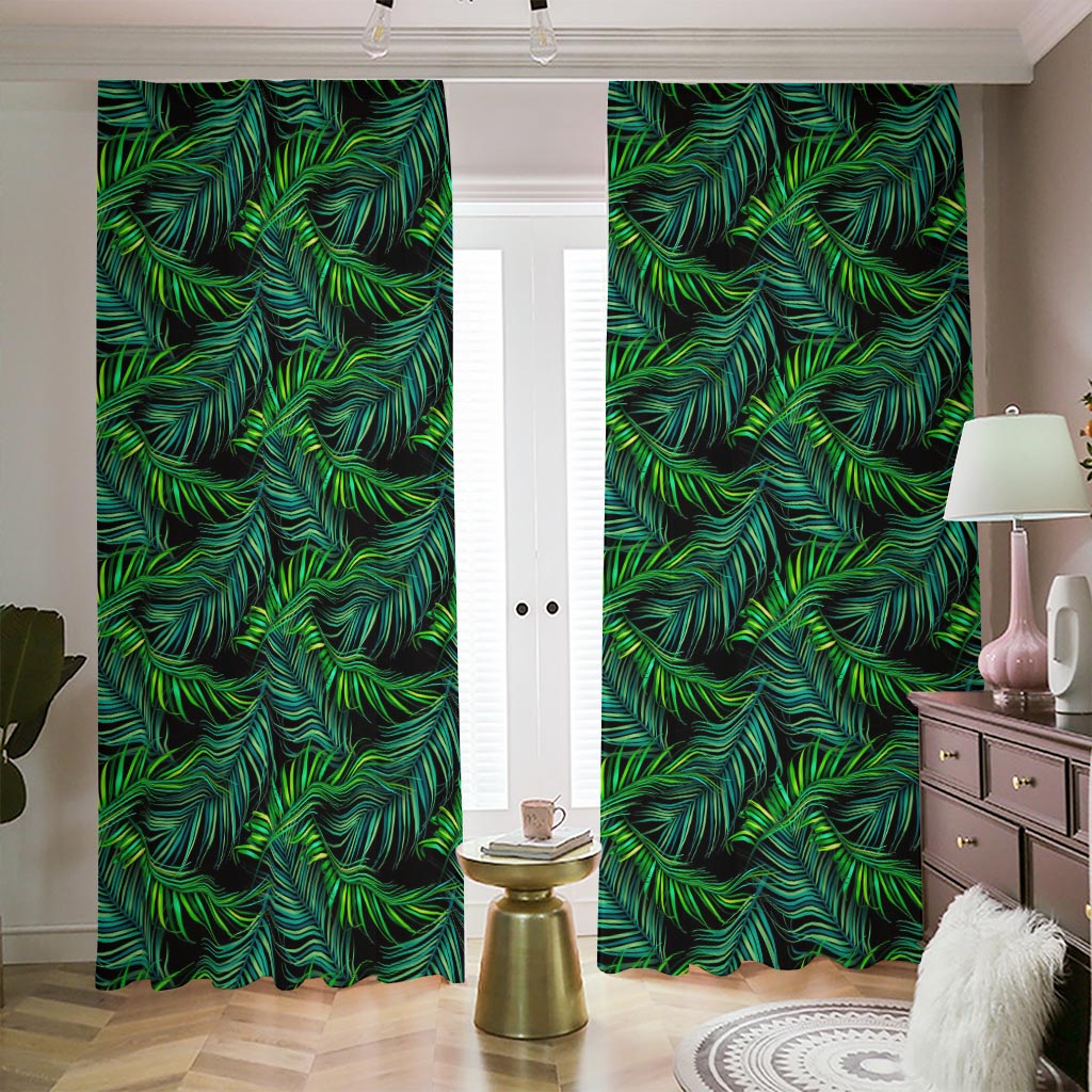 Night Tropical Palm Leaves Pattern Print Blackout Pencil Pleat Curtains