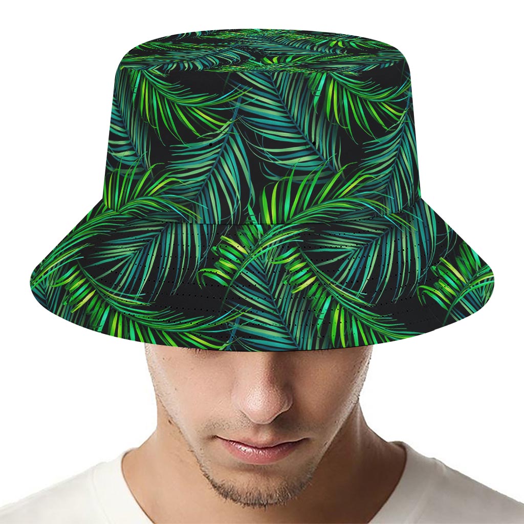 Night Tropical Palm Leaves Pattern Print Bucket Hat