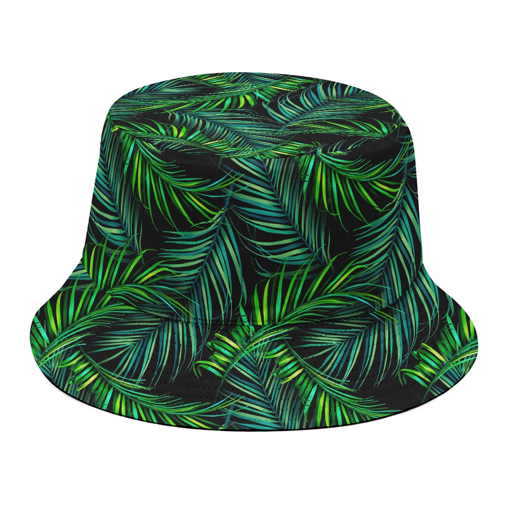 Night Tropical Palm Leaves Pattern Print Bucket Hat