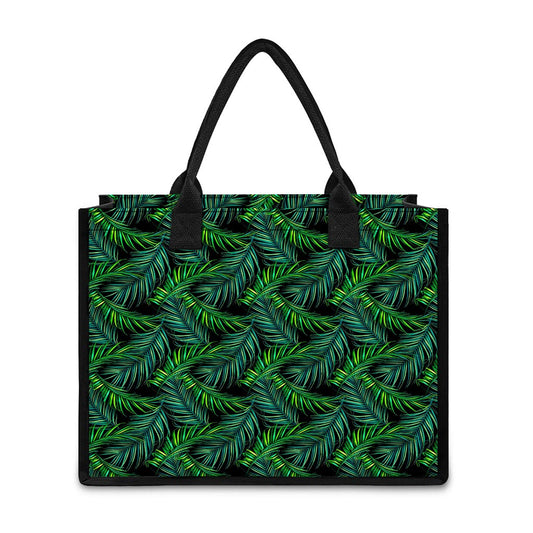 Night Tropical Palm Leaves Pattern Print Canvas Tote Bag