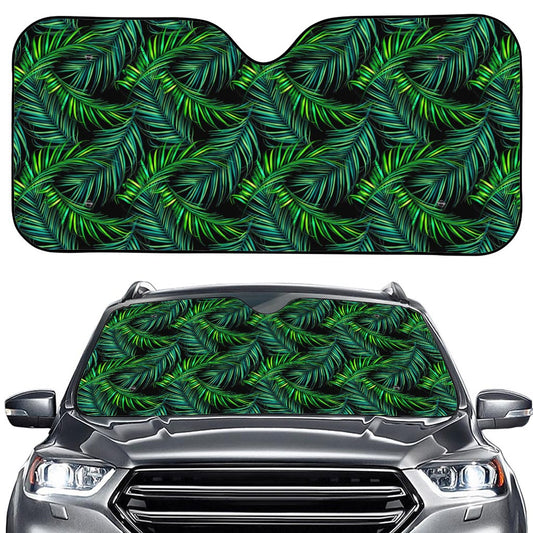 Night Tropical Palm Leaves Pattern Print Car Windshield Sun Shade