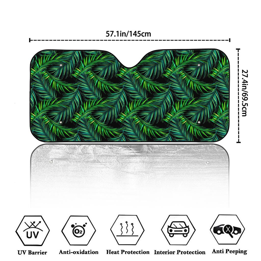 Night Tropical Palm Leaves Pattern Print Car Windshield Sun Shade
