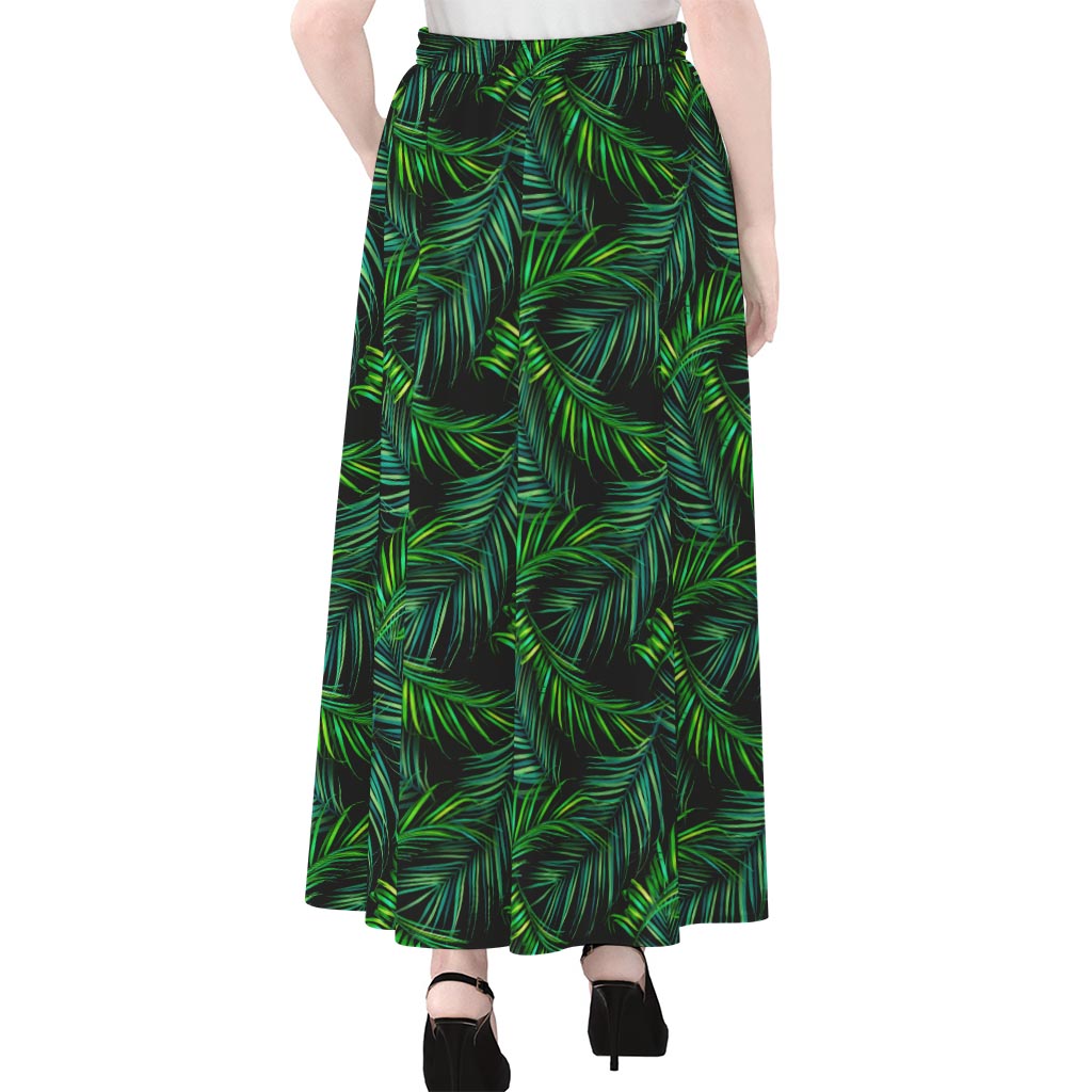 Night Tropical Palm Leaves Pattern Print Chiffon Maxi Skirt