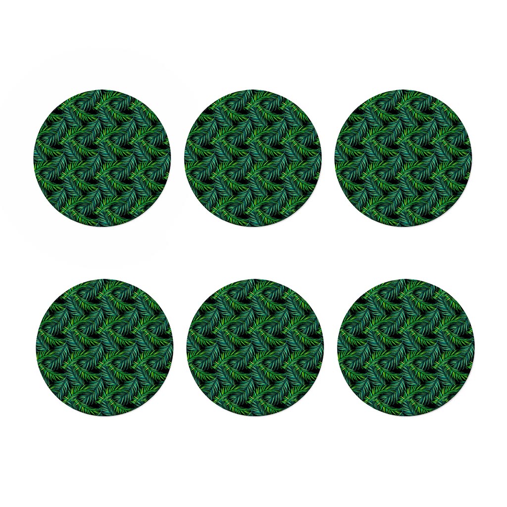 Night Tropical Palm Leaves Pattern Print Coaster Set