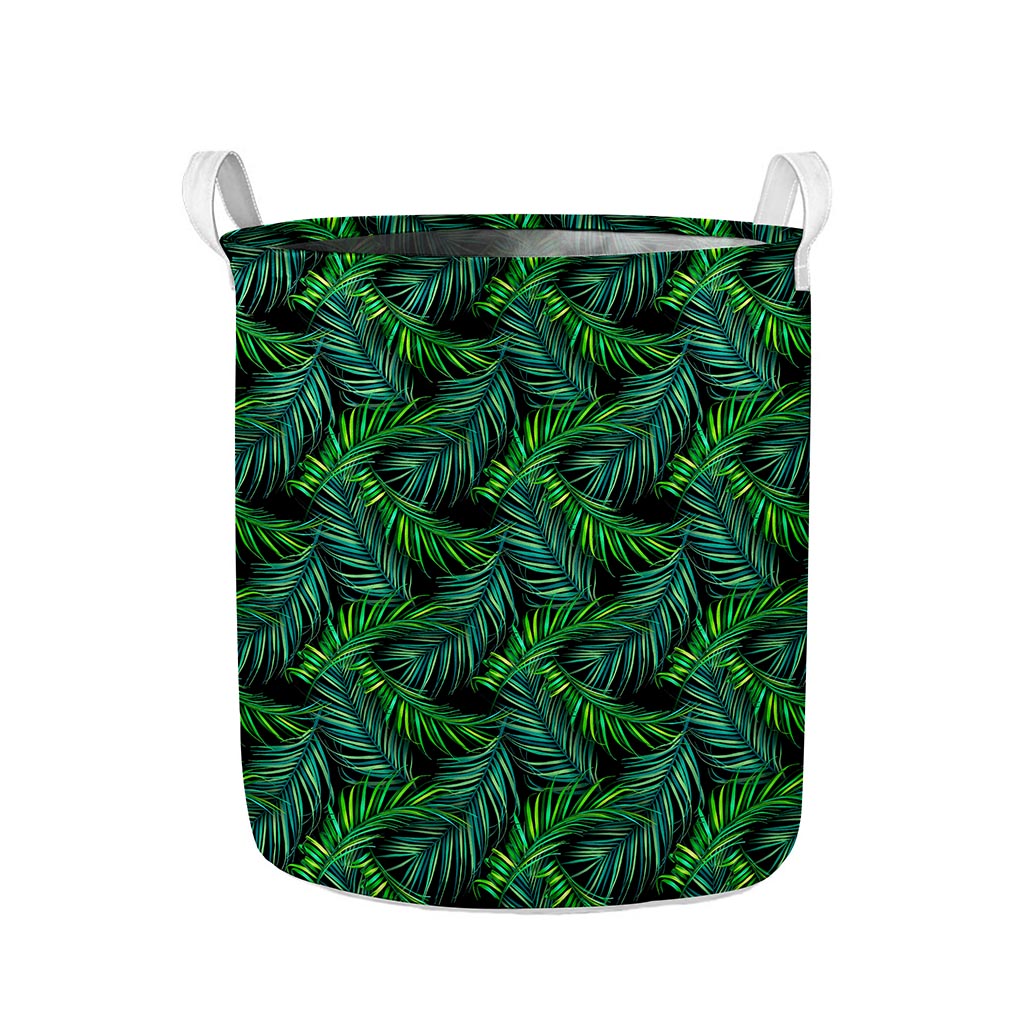 Night Tropical Palm Leaves Pattern Print Collapsible Laundry Basket