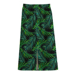 Night Tropical Palm Leaves Pattern Print Cotton Front Slit Maxi Skirt
