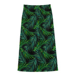 Night Tropical Palm Leaves Pattern Print Cotton Front Slit Maxi Skirt