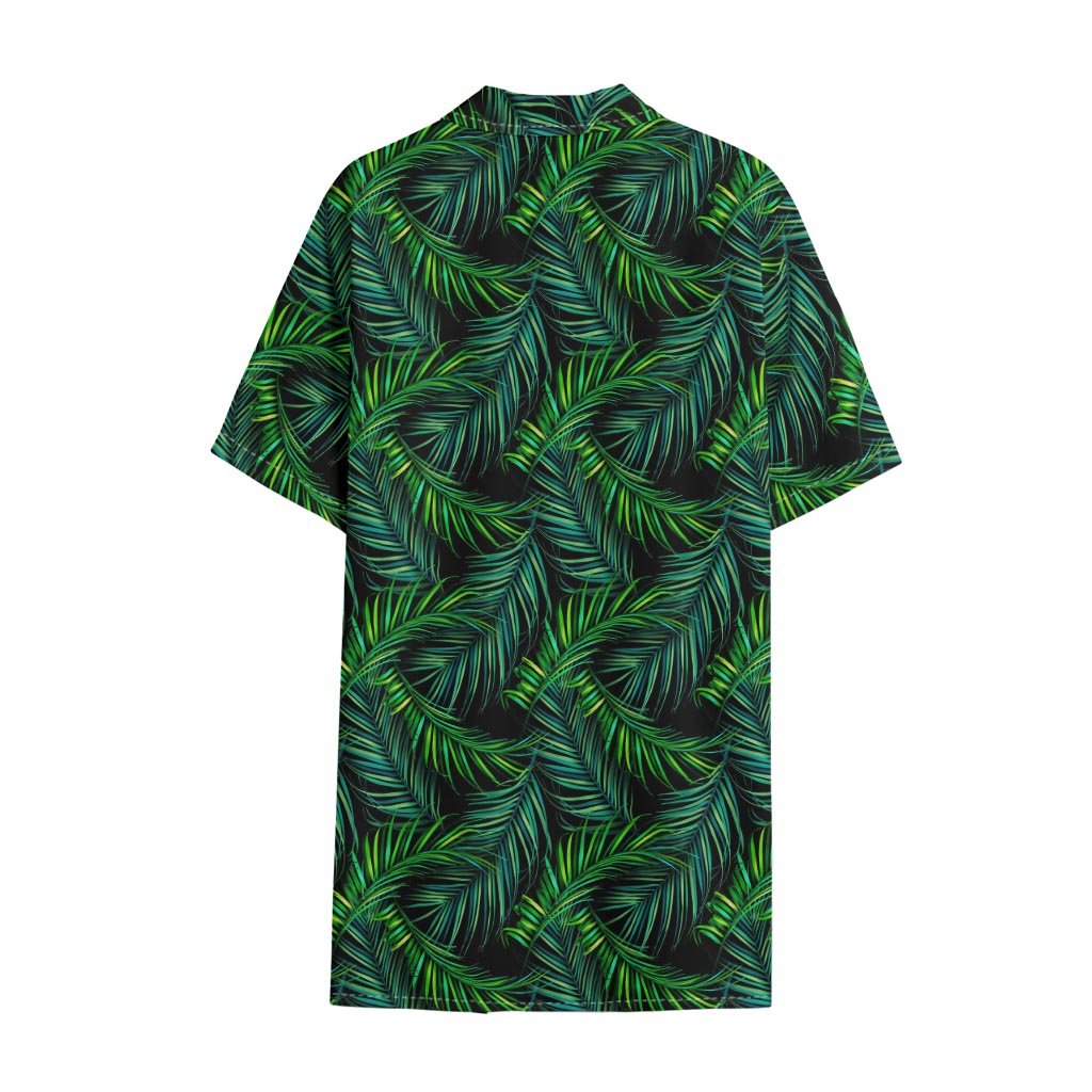 Night Tropical Palm Leaves Pattern Print Cotton Hawaiian Shirt