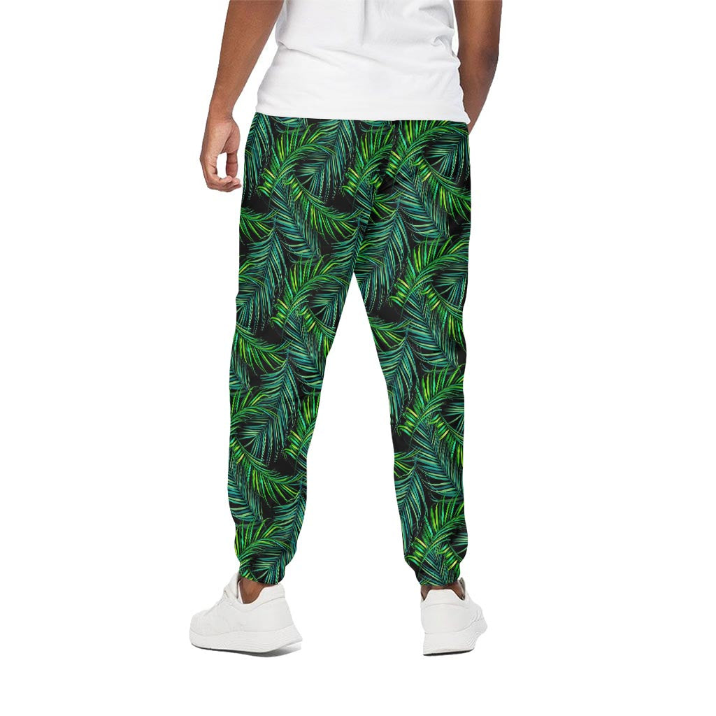 Night Tropical Palm Leaves Pattern Print Cotton Pants