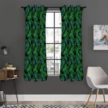 Night Tropical Palm Leaves Pattern Print Curtain