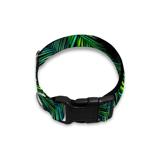Night Tropical Palm Leaves Pattern Print Dog Collar