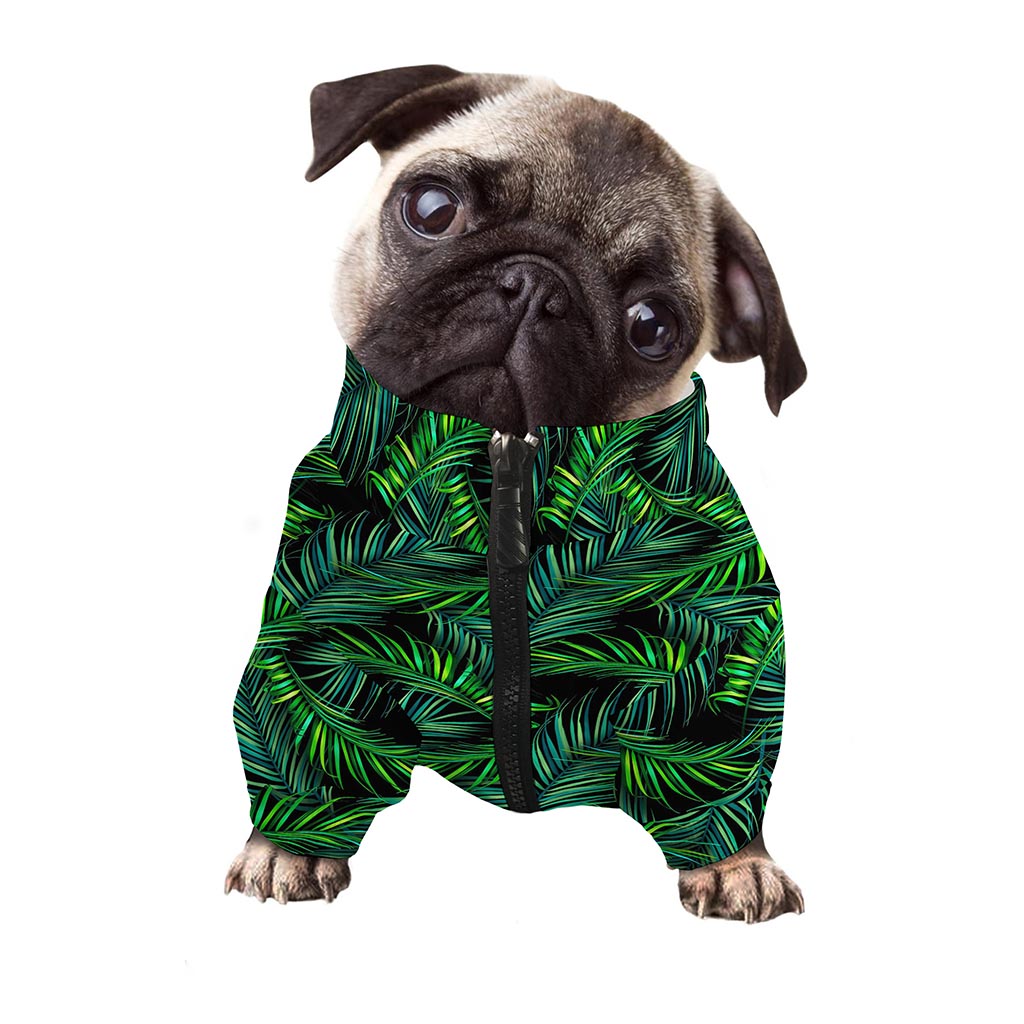 Night Tropical Palm Leaves Pattern Print Dog Zip Up Jacket