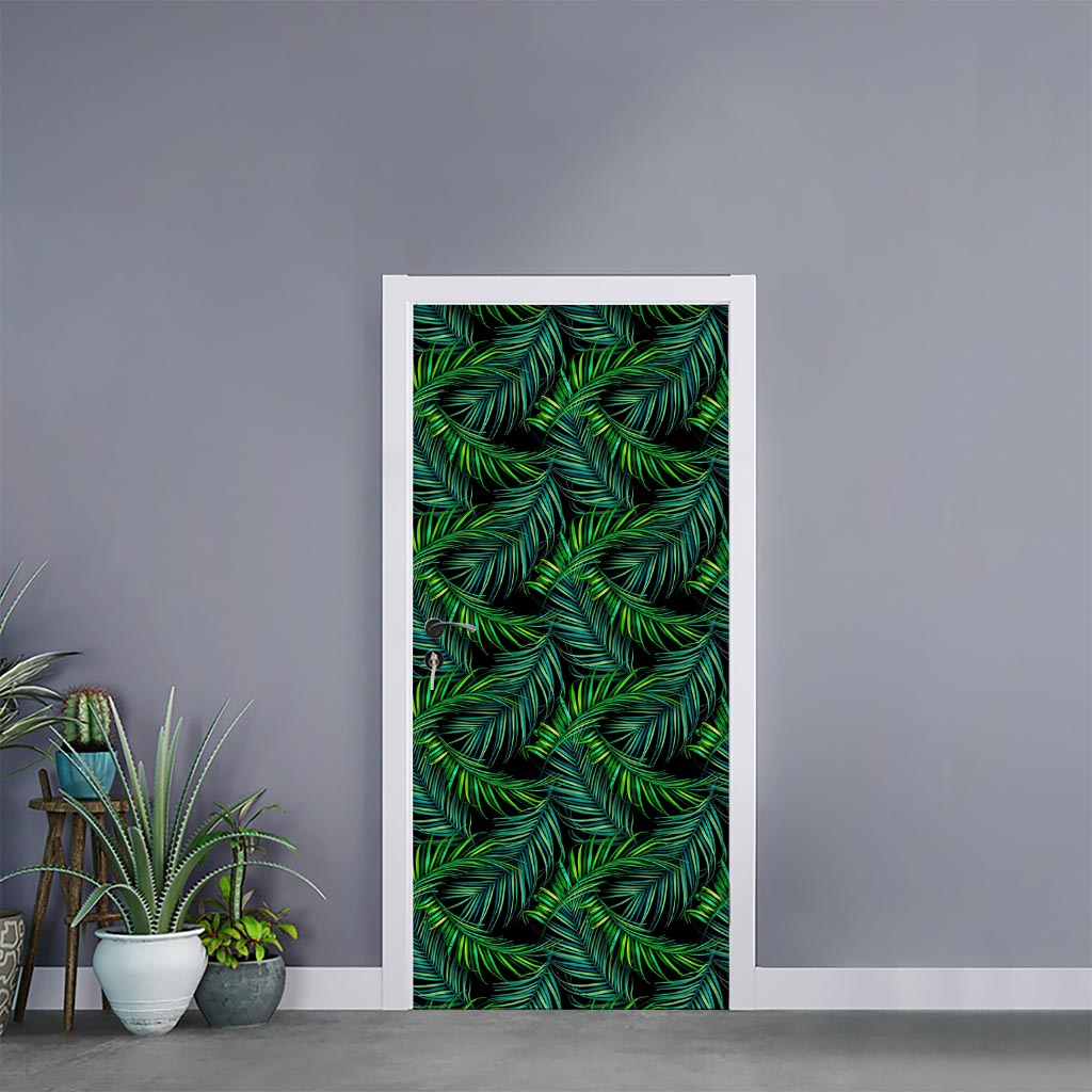 Night Tropical Palm Leaves Pattern Print Door Sticker