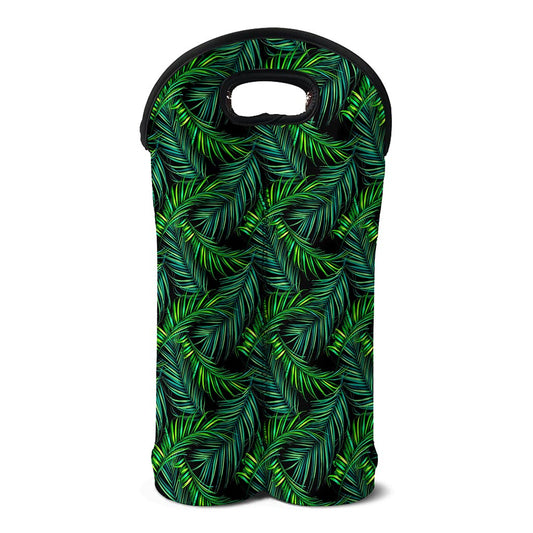 Night Tropical Palm Leaves Pattern Print Double Neoprene Wine Tote