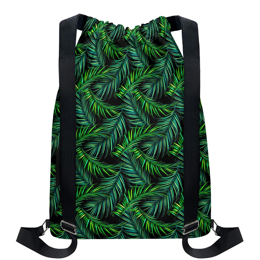 Night Tropical Palm Leaves Pattern Print Drawstring Backpack