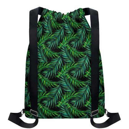 Night Tropical Palm Leaves Pattern Print Drawstring Backpack