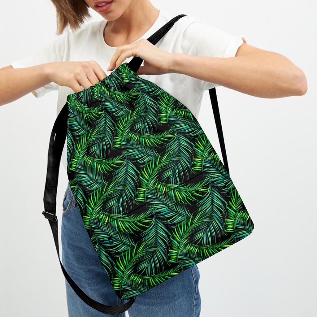 Night Tropical Palm Leaves Pattern Print Drawstring Backpack