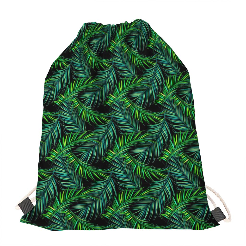Night Tropical Palm Leaves Pattern Print Drawstring Bag