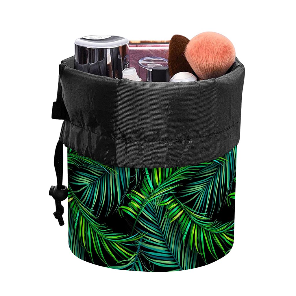 Night Tropical Palm Leaves Pattern Print Drawstring Makeup Bag