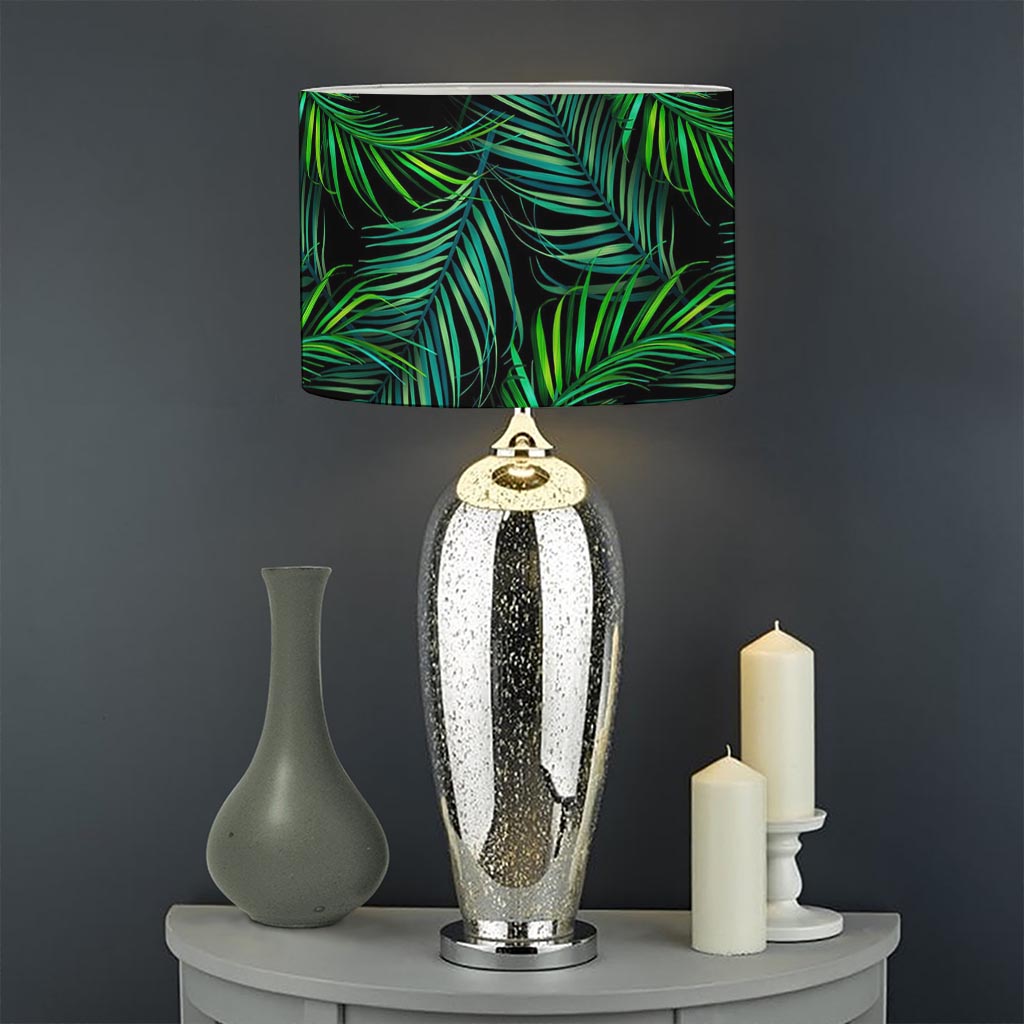 Night Tropical Palm Leaves Pattern Print Drum Lamp Shade