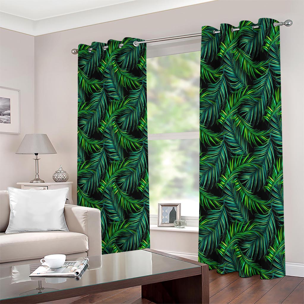 Night Tropical Palm Leaves Pattern Print Extra Wide Grommet Curtains