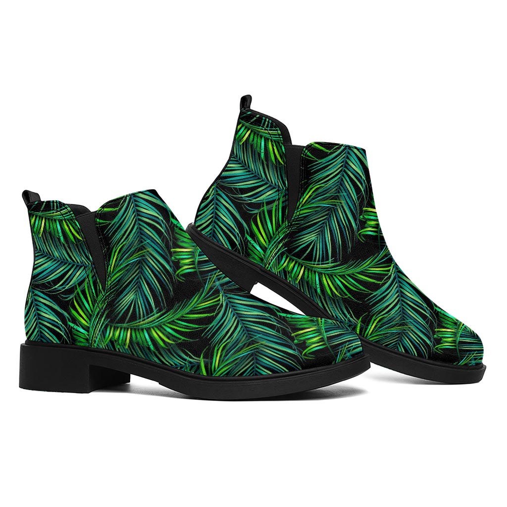 Night Tropical Palm Leaves Pattern Print Flat Ankle Boots