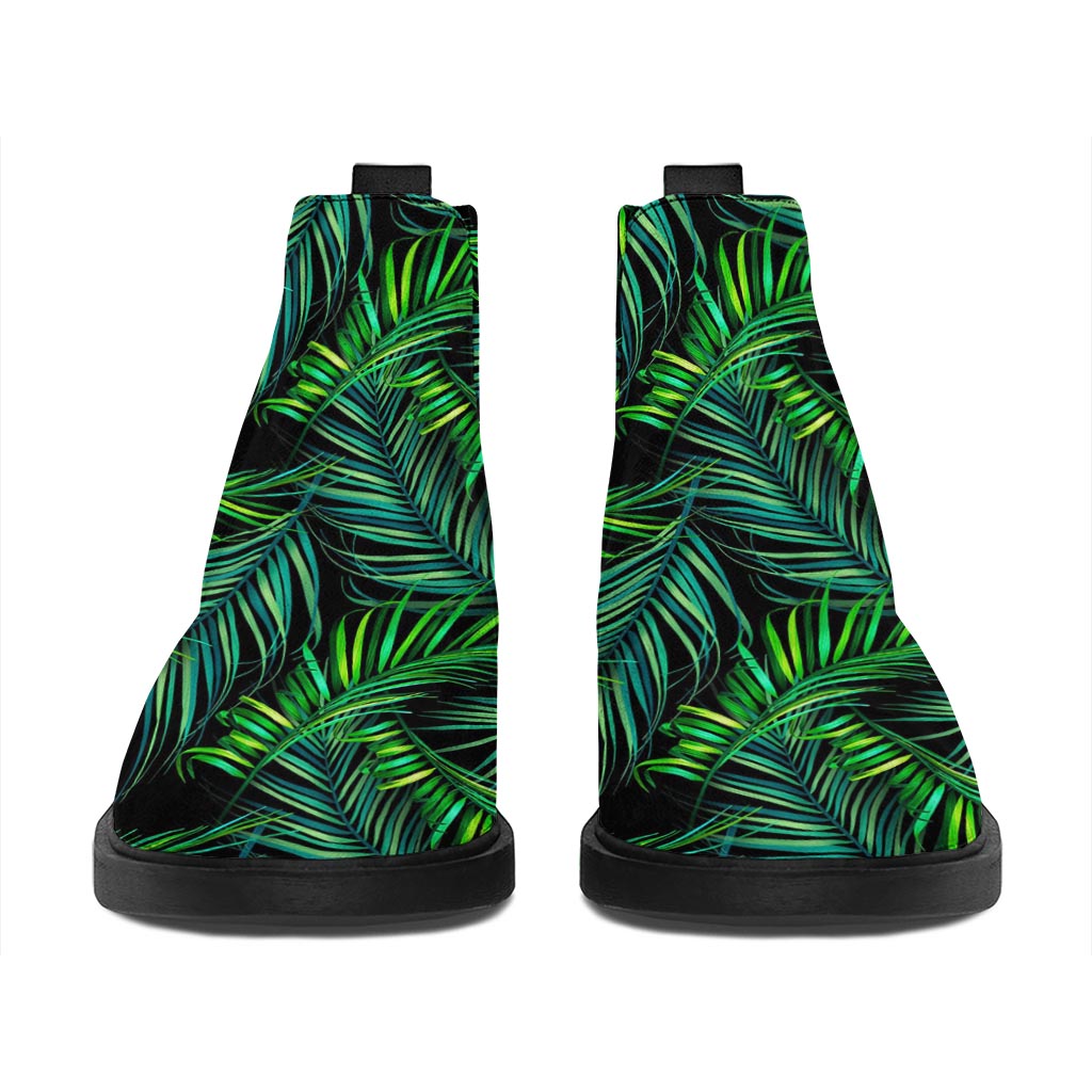 Night Tropical Palm Leaves Pattern Print Flat Ankle Boots