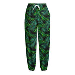 Night Tropical Palm Leaves Pattern Print Fleece Lined Knit Pants