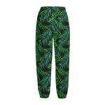 Night Tropical Palm Leaves Pattern Print Fleece Lined Knit Pants