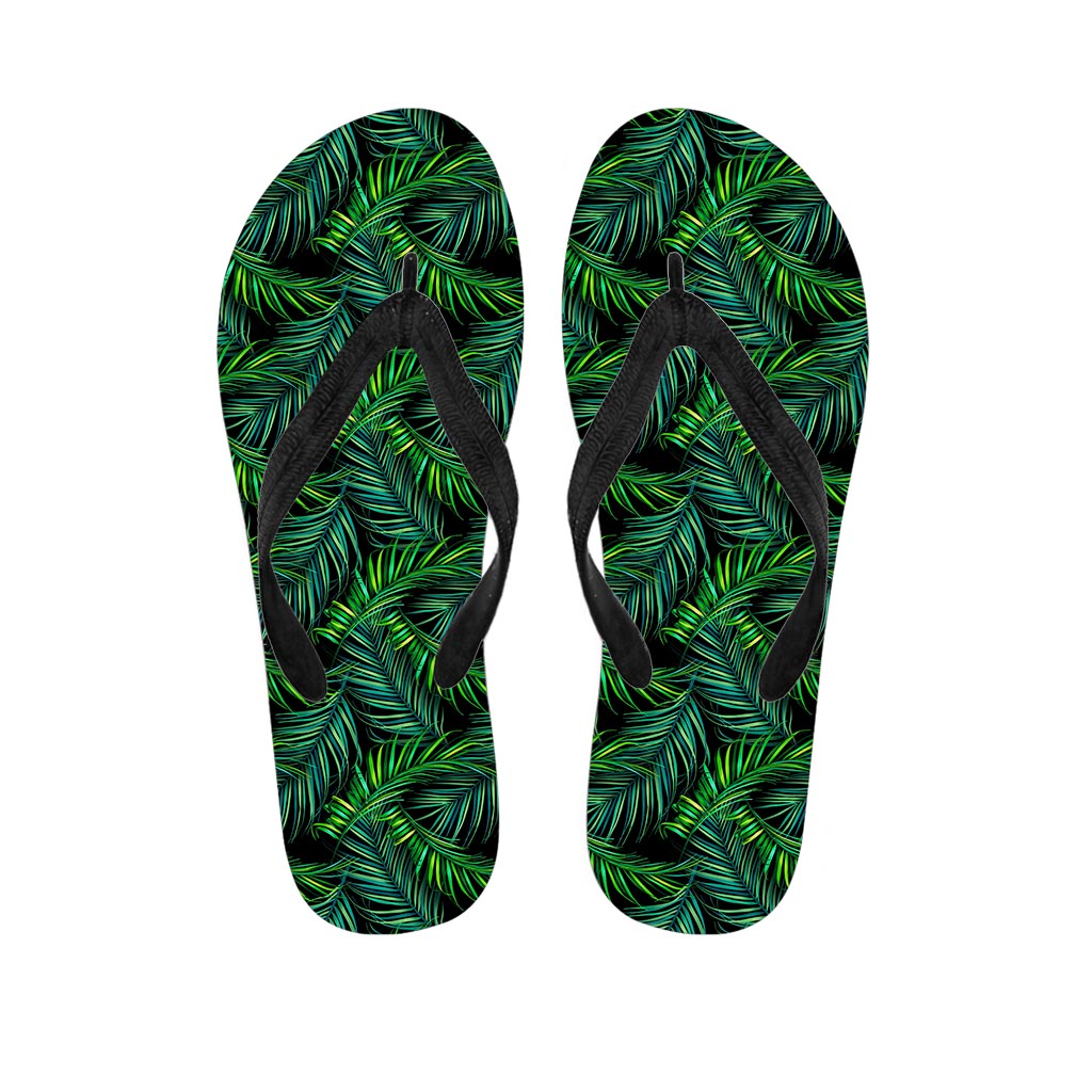 Night Tropical Palm Leaves Pattern Print Flip Flops