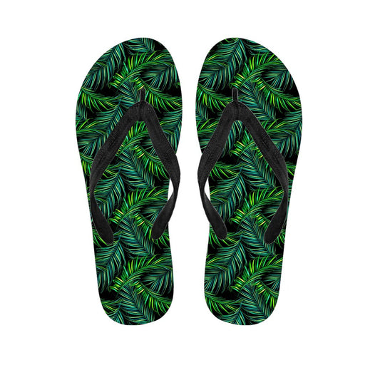 Night Tropical Palm Leaves Pattern Print Flip Flops