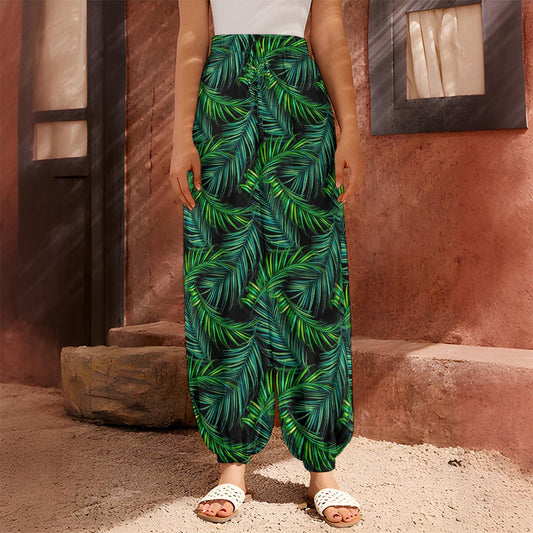 Night Tropical Palm Leaves Pattern Print Harem Pants