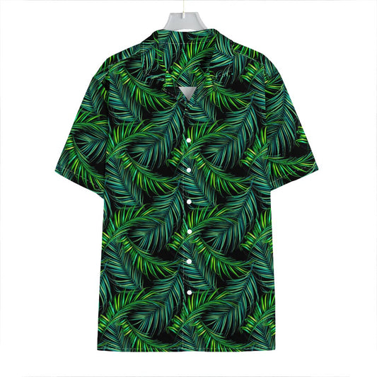 Night Tropical Palm Leaves Pattern Print Hawaiian Shirt