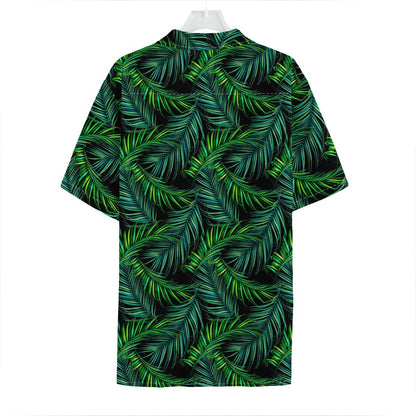 Night Tropical Palm Leaves Pattern Print Hawaiian Shirt