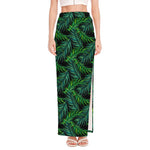 Night Tropical Palm Leaves Pattern Print High Slit Maxi Skirt