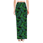 Night Tropical Palm Leaves Pattern Print High Slit Maxi Skirt