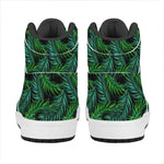 Night Tropical Palm Leaves Pattern Print High Top Leather Sneakers