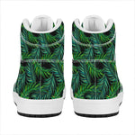 Night Tropical Palm Leaves Pattern Print High Top Leather Sneakers