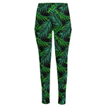 Night Tropical Palm Leaves Pattern Print High-Waisted Pocket Leggings