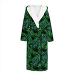 Night Tropical Palm Leaves Pattern Print Hooded Bathrobe