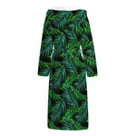 Night Tropical Palm Leaves Pattern Print Hooded Bathrobe