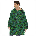Night Tropical Palm Leaves Pattern Print Hoodie Blanket