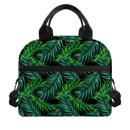 Night Tropical Palm Leaves Pattern Print Insulated Lunch Bag