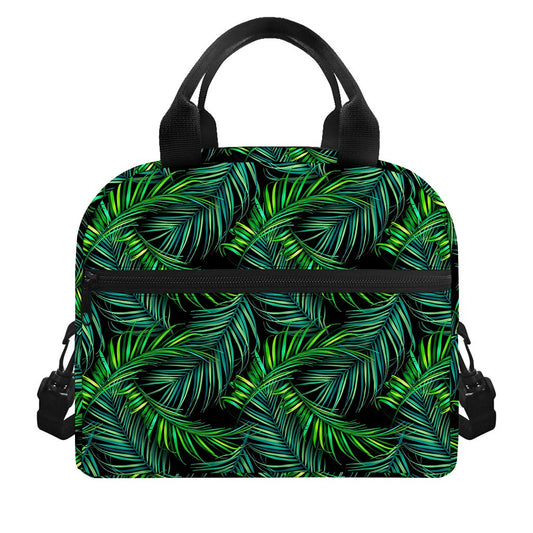 Night Tropical Palm Leaves Pattern Print Insulated Lunch Bag