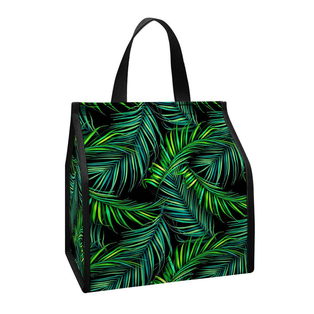 Night Tropical Palm Leaves Pattern Print Insulated Lunch Tote