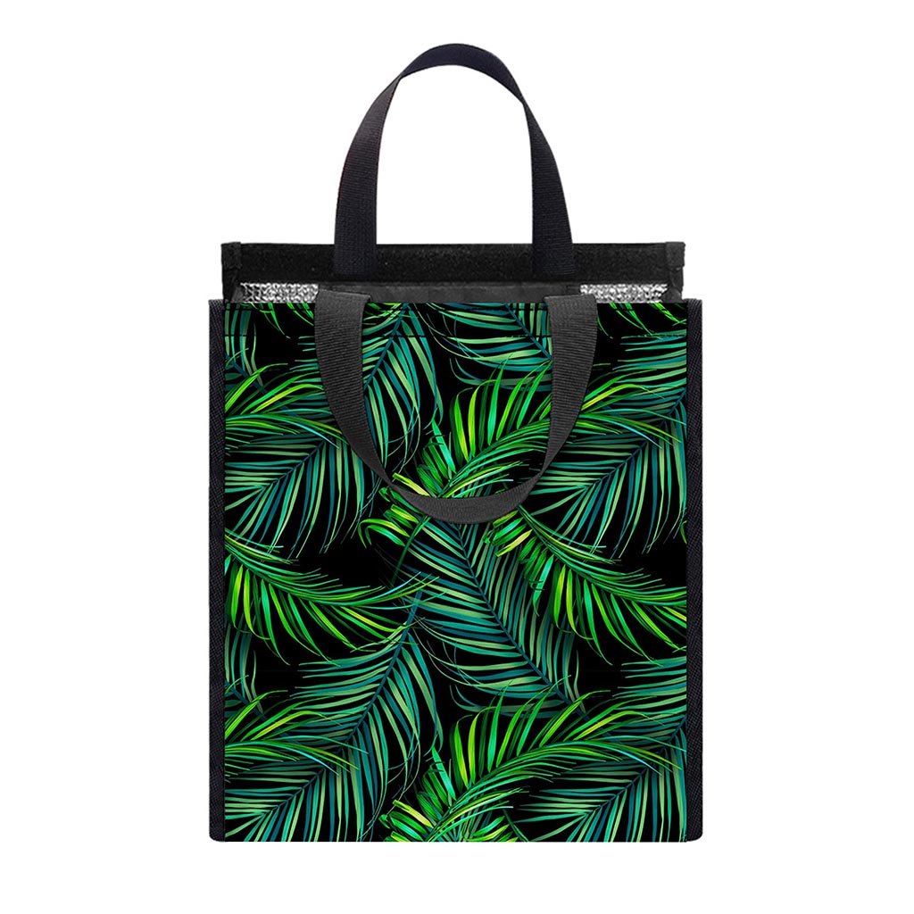 Night Tropical Palm Leaves Pattern Print Insulated Lunch Tote