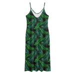 Night Tropical Palm Leaves Pattern Print Jersey Midi Cami Dress